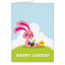 Lapin et poussin de Pâques Carte De Vœux
