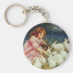 Lapins de alimentation de fille porte-clé