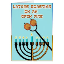 Latkes rôtissant sur un feu ouvert… cartes de vœux