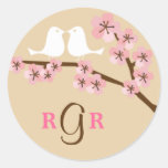 Latte et mariage vert de fleurs de cerisier autocollants ronds