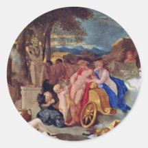 Le Bacchus et Ceres avec des nymphes et des satyre Adhésif Rond