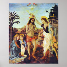 Le baptême du Christ par Leonardo da Vinci Poster