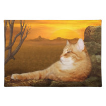 Le chat tigré orange se repose au soleil sets de table