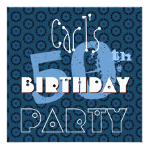 Le cinquantième bleu moderne d'anniversaire entour invitations personnalisées