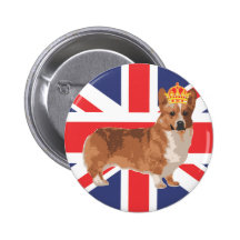 Le corgi de la Reine avec la couronne et l'Union J Badge