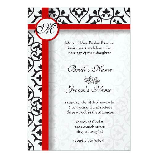 Le côté élégant de damassé encadre le mariage roug invitations