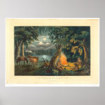 Le feu de camp 1866 (1779A) du trappeur Posters