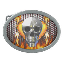 Le feu et flammes de la conception 4 de crâne de c boucles de ceinture ovales