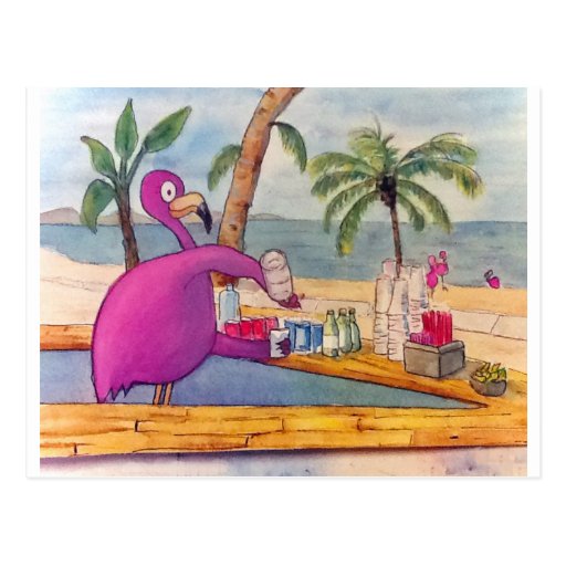 Le flamant rose lunatique verse la plage de boisso carte postale