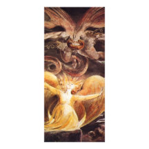 Le grand dragon rouge et la femme vêtus modèle de carte double