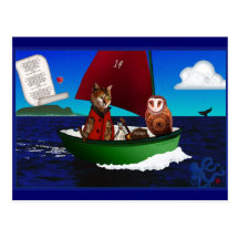 Le hibou et la carte postale de minou