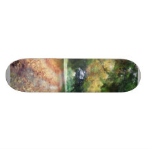 Le long du chemin sous les arbres skateboards customisés
