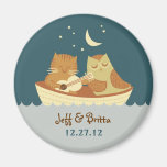 Le mariage (bleu) de hibou et de minou font gagner magnets pour réfrigérateur