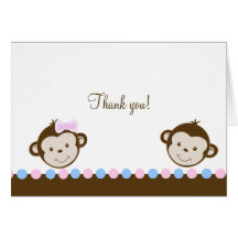 Le mod Monkey des jumeaux roses/des notes de Merci Carte De Vœux