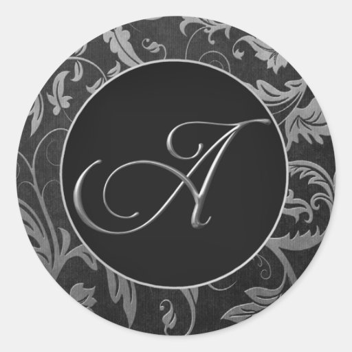 Le monogramme un argent et mariage damassé noir sc autocollants