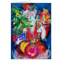 LE PÈRE NOËL AVEC L'ARBRE ET LES CADEAUX DE NOËL CARTES DE VŒUX