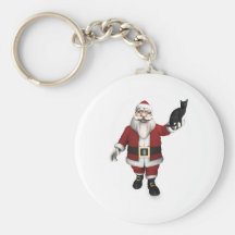 Le père noël avec le chat noir porte-clé