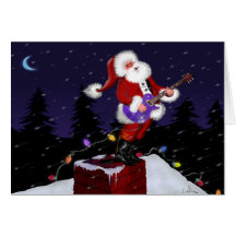 Le père noël jouant la guitare électrique cartes de vœux