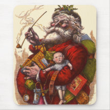 Le père noël victorien vintage fumant un tuyau tapis de souris
