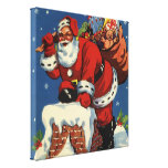 Le père noël vintage livrant des jouets, réveillon toile tendue sur châssis