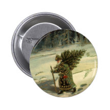 Le père noël vintage portant un arbre de Noël Pin's