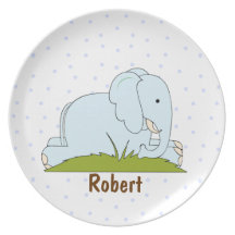 Le plat de l'enfant d'éléphant de point de polka assiettes