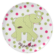 Le plat de l'enfant d'éléphant de point de polka assiettes