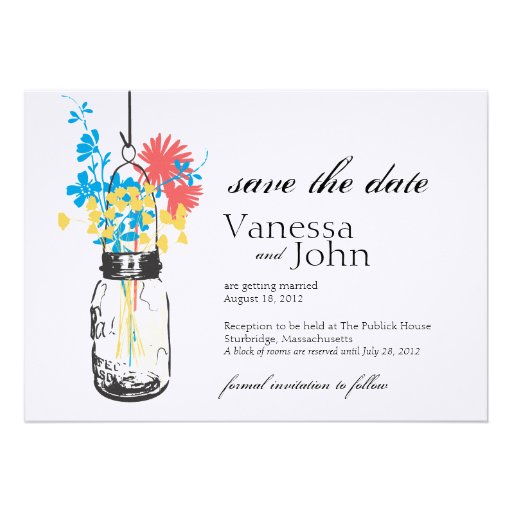 Le pot de maçon vintage et les fleurs sauvages fon invitation