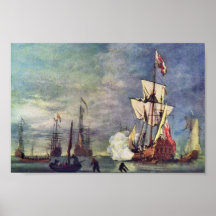 Le salut par Willem Van De Velde le plus jeune Posters