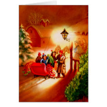 Le tour de Sleigh - carte de Noël vintage