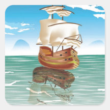 Le vieux bateau et la mer stickers carrés
