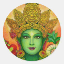Le visage de Tara vert de déesse Autocollant Rond