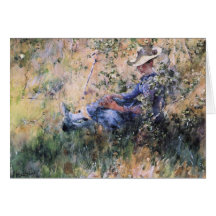Lecture sous un Hawthorne fleurissant Bush Carte De Vœux