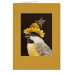 Leila le chickadee avec le chapeau d'abeille et de cartes