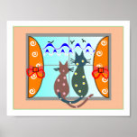 Les chats d'ETSY 2 dans la fenêtre se bronzent et  Posters