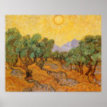 Les oliviers jaunissent le ciel Sun, Van Gogh, art Affiche