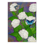 Les papillons sur l'hortensia fleurit la carte