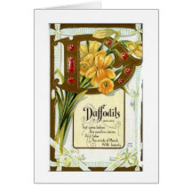 L'étiquette vintage de pot de jonquilles pensant à carte