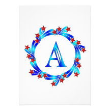 Lettre bleue étoiles d'un rouge de monogramme faire-parts