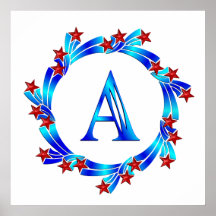 Lettre bleue étoiles d'un rouge de monogramme affiches