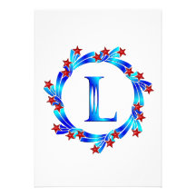 Lettre bleue L étoiles de rouge de monogramme Faire-parts