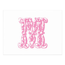 Lettre décorée d'un monogramme rose M Carte Postale