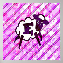 Lettre E de monogramme de moutons Poster
