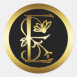 LETTRE FLORALE E DE MONOGRAMME D'OR ADHÉSIFS RONDS