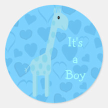 Leuke Blauwe Zijn Giraf & Harten een Nieuw Baby va Ronde Stickers