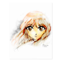 Leuke kawaii van de schets grote ogen van het Meis Wenskaarten