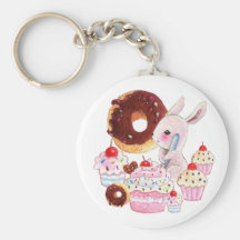 Leuke konijntje en kawaii cupcakes sleutelhanger