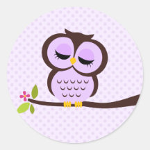 Leuke Paarse Uil Ronde Stickers