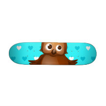 Leuke Uil op de Blauwe Achtergrond van het Patroon Skateboard Decks