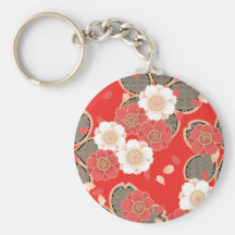Leuke Vintage Retro Bloemen Rode Witte Vector Sleutelhanger